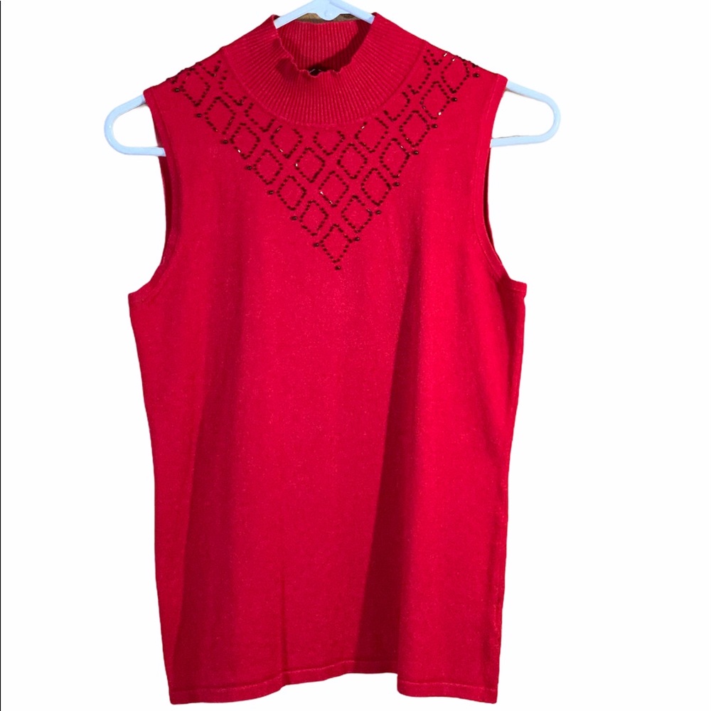 Cable and Gauge Women’s Beaded Mock Sleeveless Top